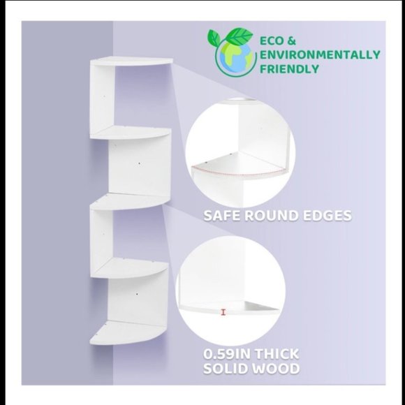 5 Tier Wall Mount Corner Shelves White Finish - Picture 2 of 4